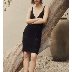 Anthropologie Black Crochet Mini Dress Black Sleeveless V-Neck Dress Medium